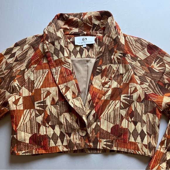 THE BRIGHT SIDE brown orange cream geo one button cropped long sleeve jacket - Picture 3 of 7